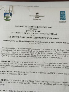 Memorandum of Understanding between City of Sisak, CRP Sisak and UNDP